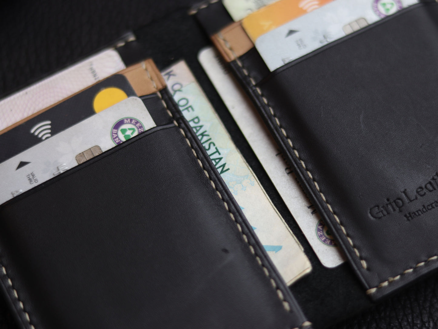 HUDSON SLIM BI-FOLD WALLET MATTE BLACK & CHIFFON WHITE GRIP LEATHER GOODS