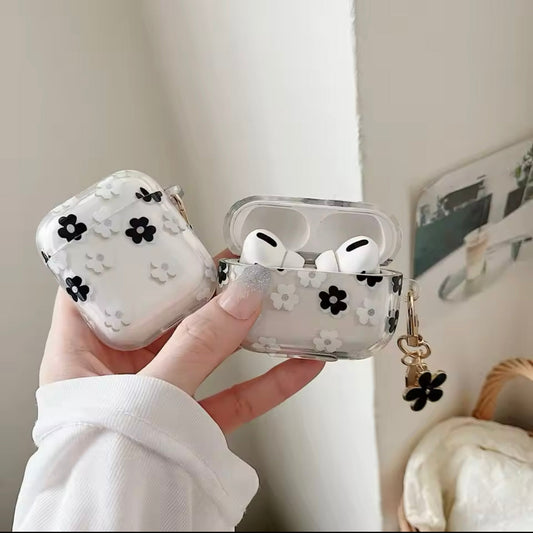 Black and White Airpods Case with Keychain grip