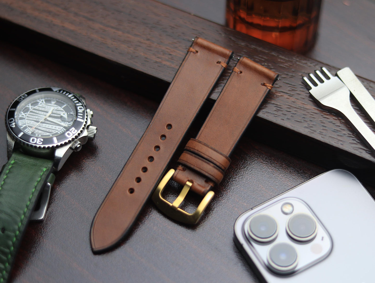 PREMIUM LEATHER STRAP SEPIA BROWN-MINIMAL STITCHED (BROWN)
