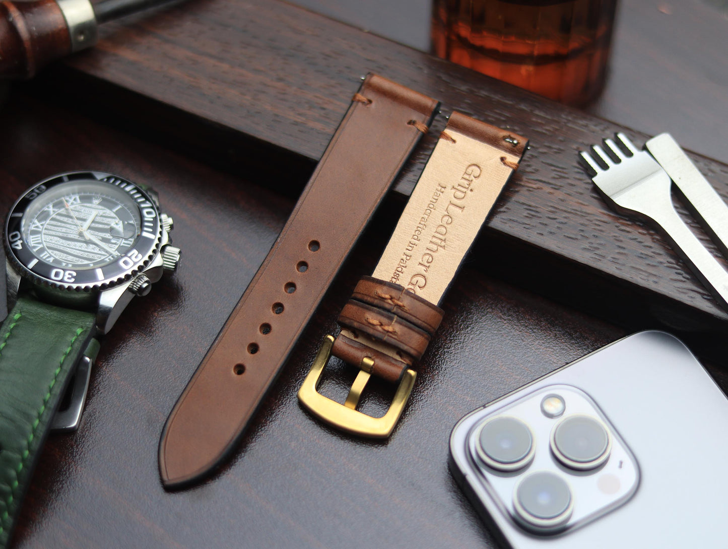 PREMIUM LEATHER STRAP SEPIA BROWN-MINIMAL STITCHED (BROWN)