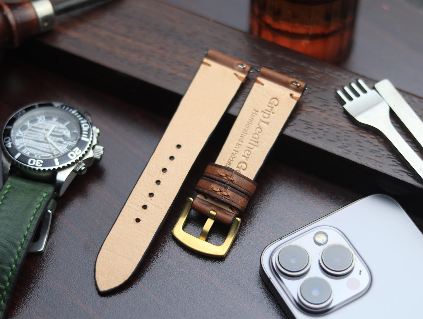 PREMIUM LEATHER STRAP SEPIA BROWN-MINIMAL STITCHED (BROWN)