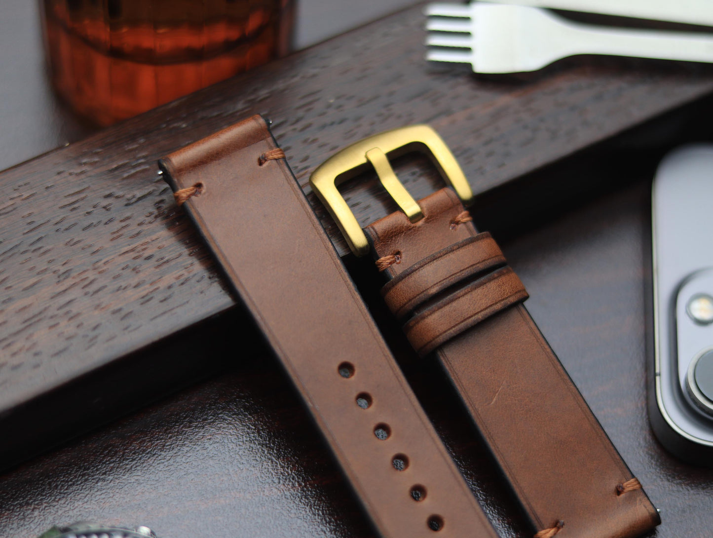 PREMIUM LEATHER STRAP SEPIA BROWN-MINIMAL STITCHED (BROWN)