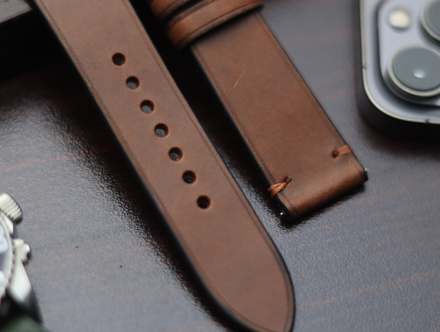 PREMIUM LEATHER STRAP SEPIA BROWN-MINIMAL STITCHED (BROWN)