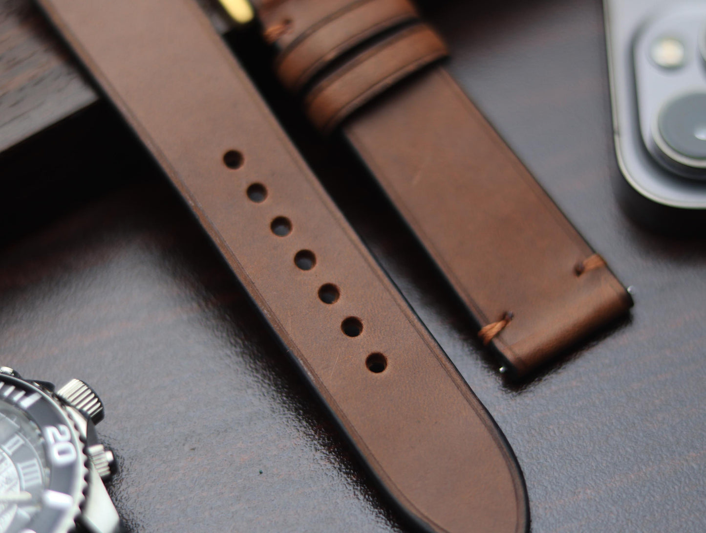 PREMIUM LEATHER STRAP SEPIA BROWN-MINIMAL STITCHED (BROWN)