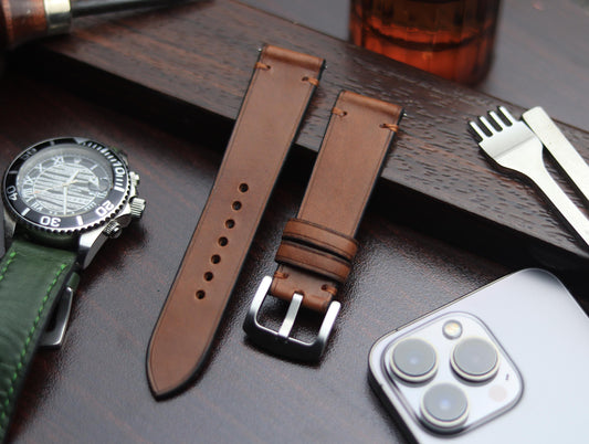 PREMIUM LEATHER STRAP SEPIA BROWN-MINIMAL STITCHED (BROWN)