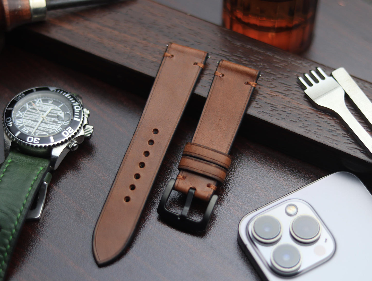 PREMIUM LEATHER STRAP SEPIA BROWN-MINIMAL STITCHED (BROWN)