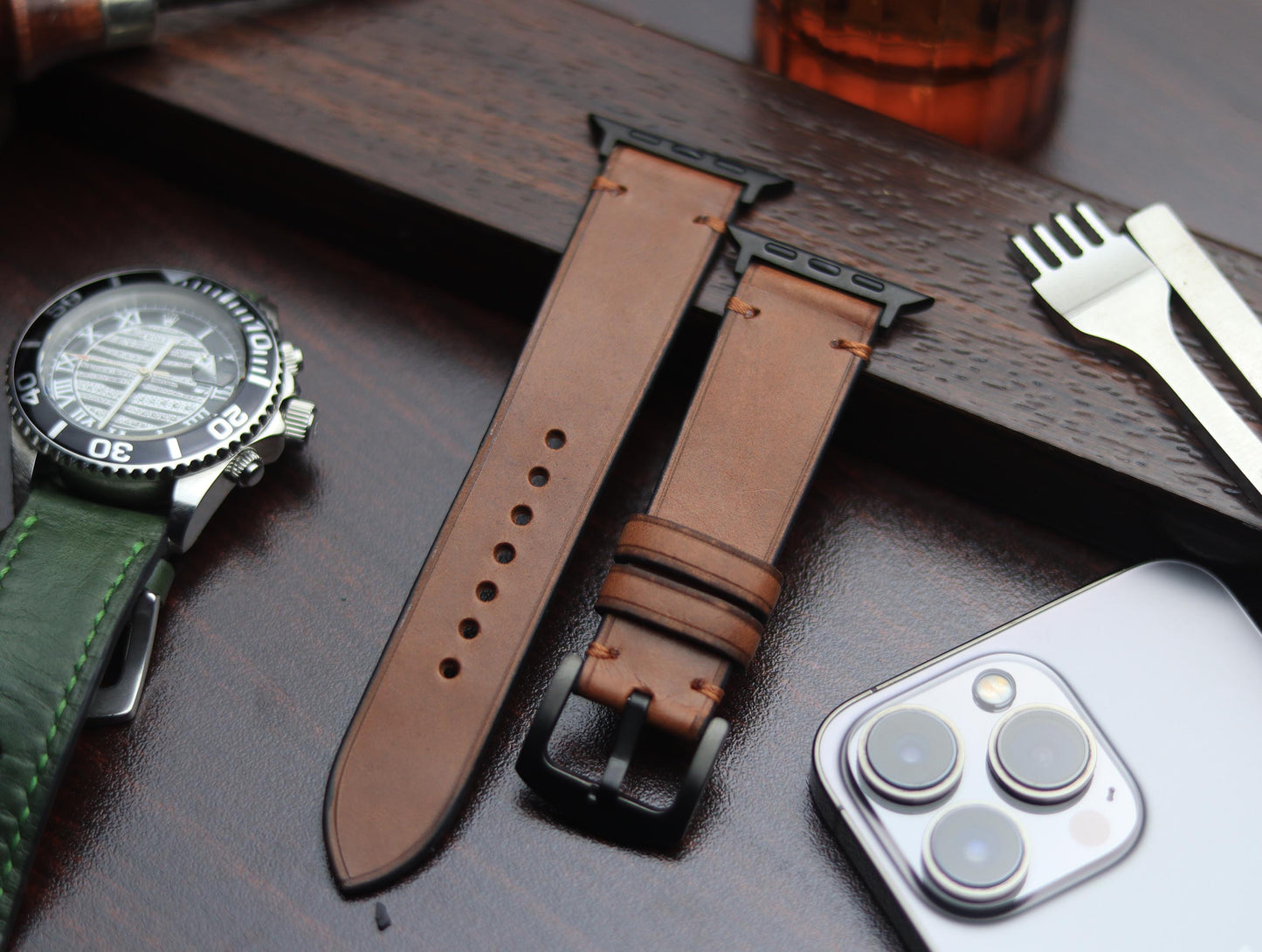 PREMIUM LEATHER STRAP SEPIA BROWN-MINIMAL STITCHED (BROWN)