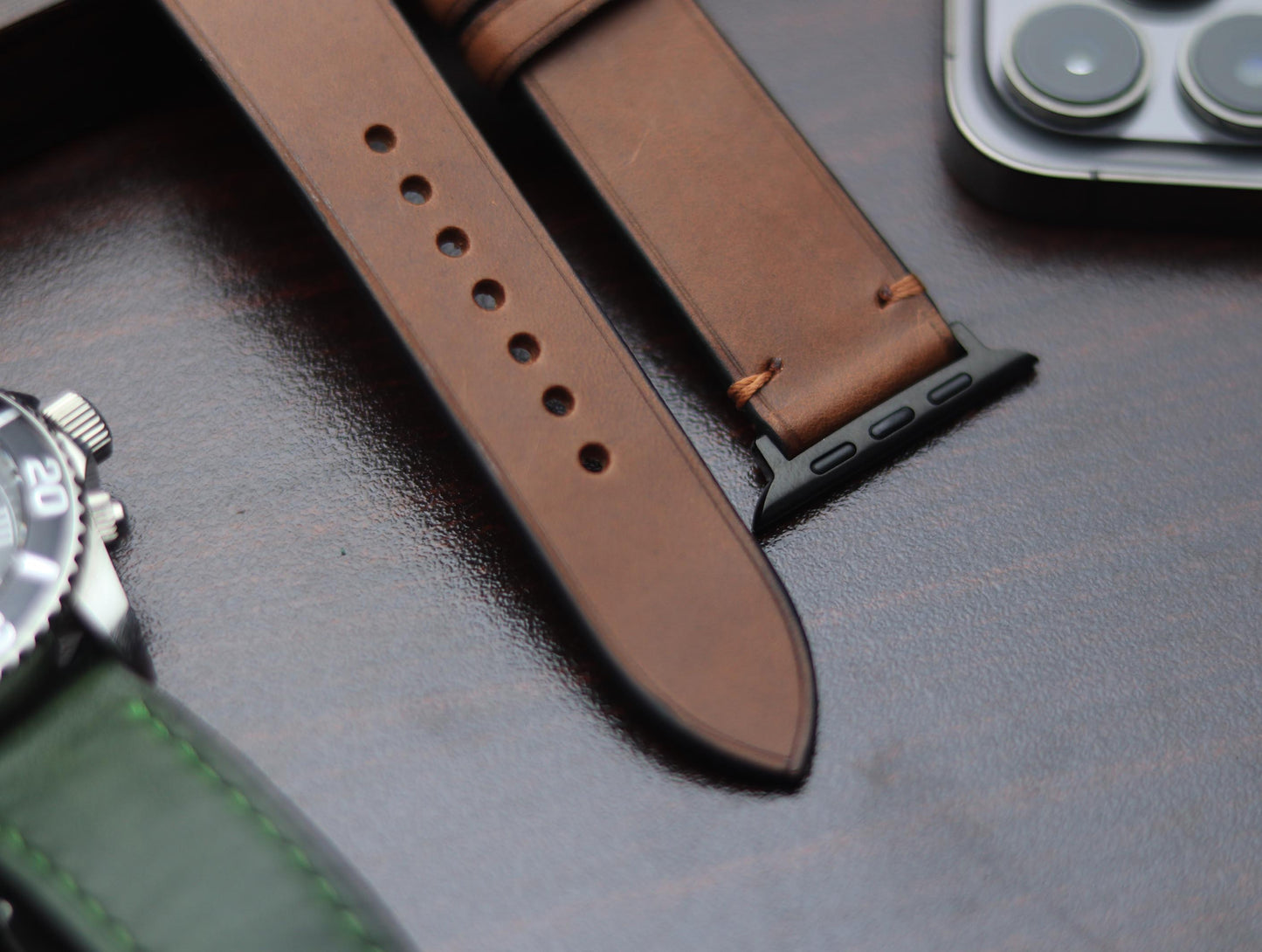 PREMIUM LEATHER STRAP SEPIA BROWN-MINIMAL STITCHED (BROWN)