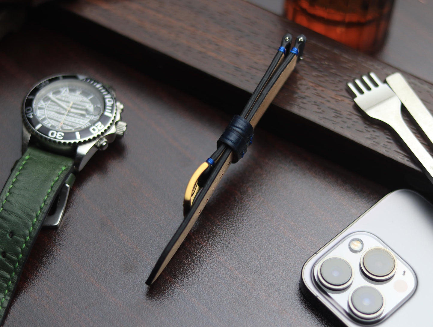 PREMIUM LEATHER STRAP SAPPHIRE BLUE - MINIMAL STITCHED (BLUE)