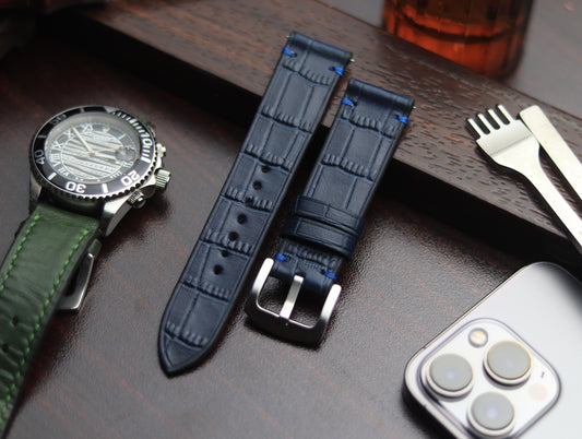 PREMIUM LEATHER STRAP SAPPHIRE BLUE - MINIMAL STITCHED (BLUE)