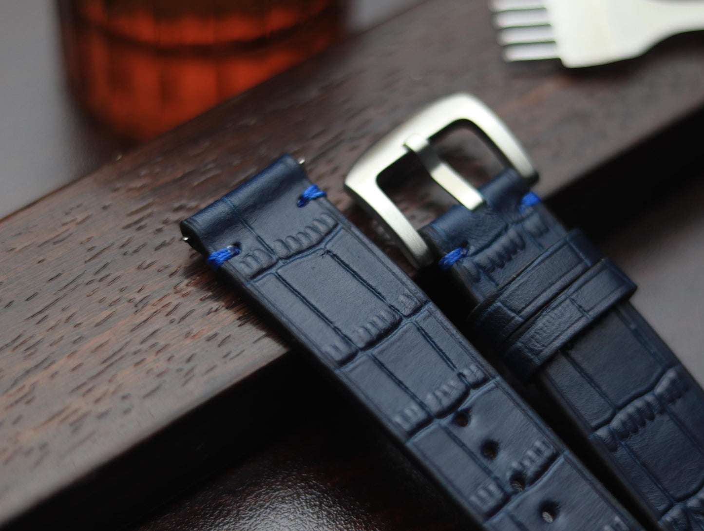 PREMIUM LEATHER STRAP SAPPHIRE BLUE - MINIMAL STITCHED (BLUE)