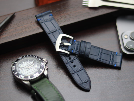 PREMIUM LEATHER STRAP SAPPHIRE BLUE - MINIMAL STITCHED (BLUE)