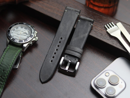 PREMIUM LEATHER STRAP EMPIRICAL GREY MINIMAL STITCHED (GREY)