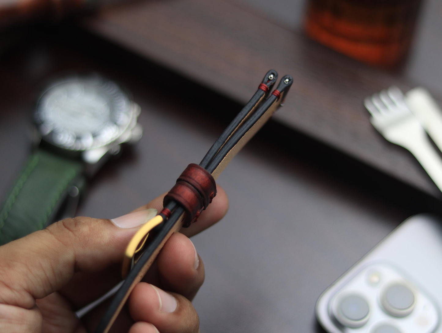 PREMIUM LEATHER STRAP MERLOT RED - MINIMAL STITCHED (RED)