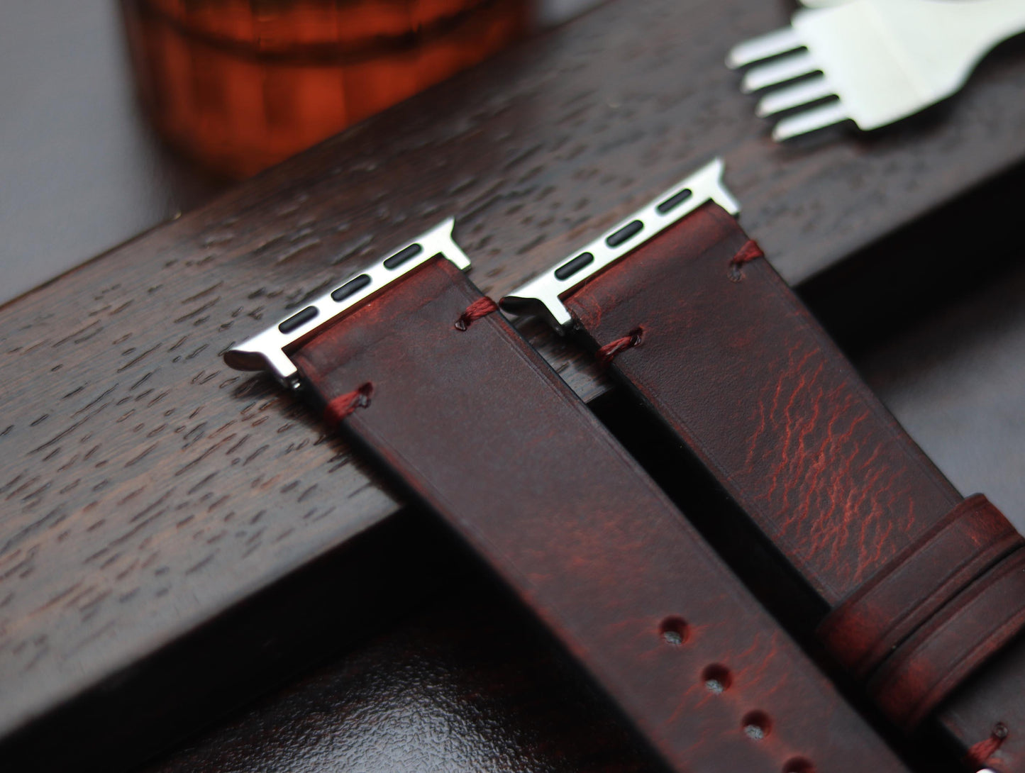 PREMIUM LEATHER STRAP MERLOT RED - MINIMAL STITCHED (RED)