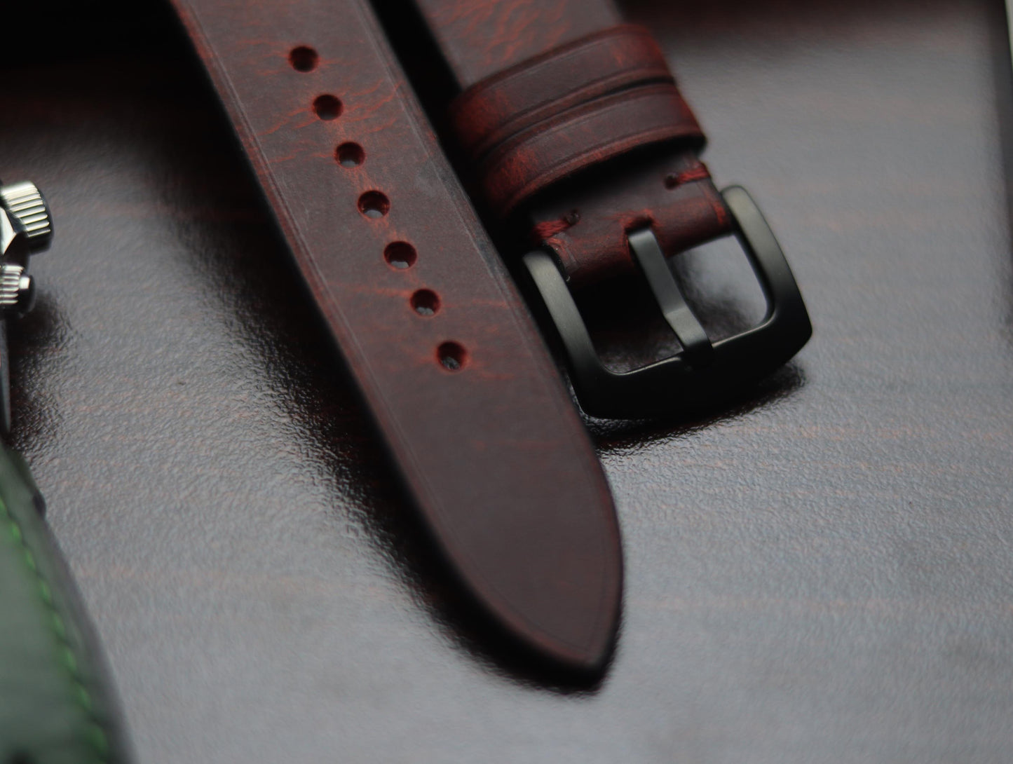 PREMIUM LEATHER STRAP MERLOT RED - MINIMAL STITCHED (RED)