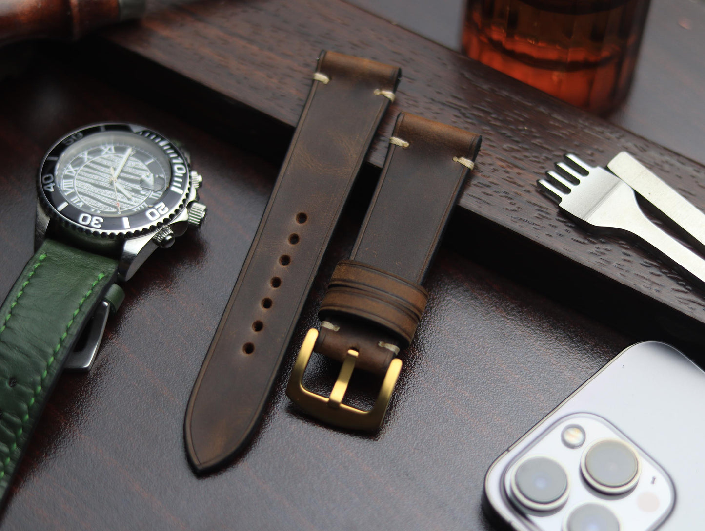PREMIUM LEATHER STRAP ECLIPSE BROWN - MINIMAL STITCHED (BEIGH)