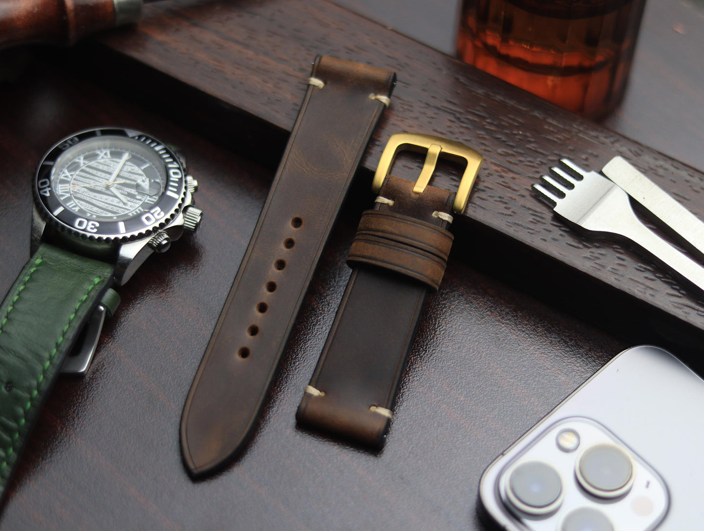 PREMIUM LEATHER STRAP ECLIPSE BROWN - MINIMAL STITCHED (BEIGH)
