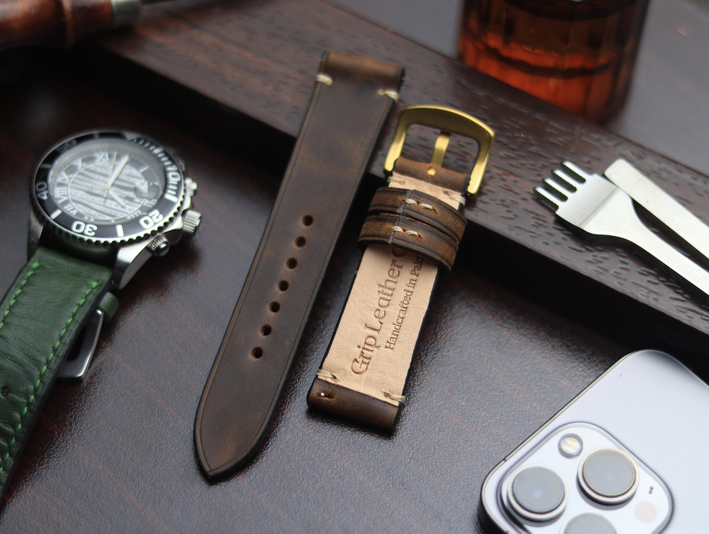 PREMIUM LEATHER STRAP ECLIPSE BROWN - MINIMAL STITCHED (BEIGH)