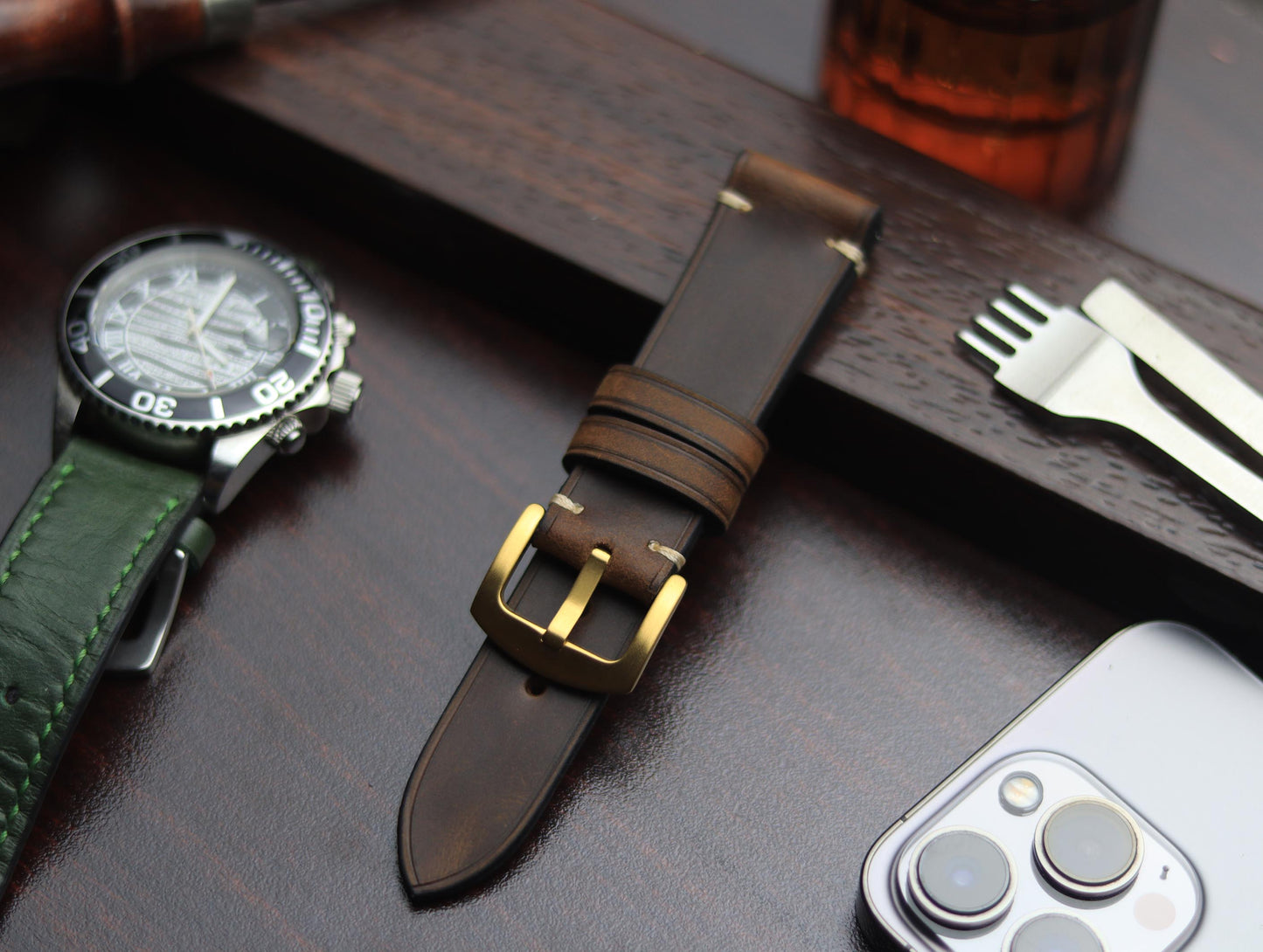 PREMIUM LEATHER STRAP ECLIPSE BROWN - MINIMAL STITCHED (BEIGH)