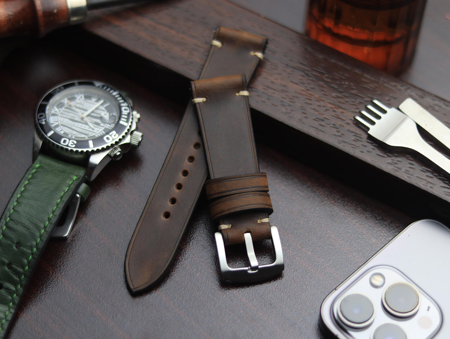 PREMIUM LEATHER STRAP ECLIPSE BROWN - MINIMAL STITCHED (BEIGH)