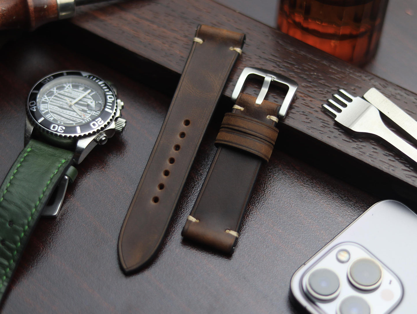 PREMIUM LEATHER STRAP ECLIPSE BROWN - MINIMAL STITCHED (BEIGH)