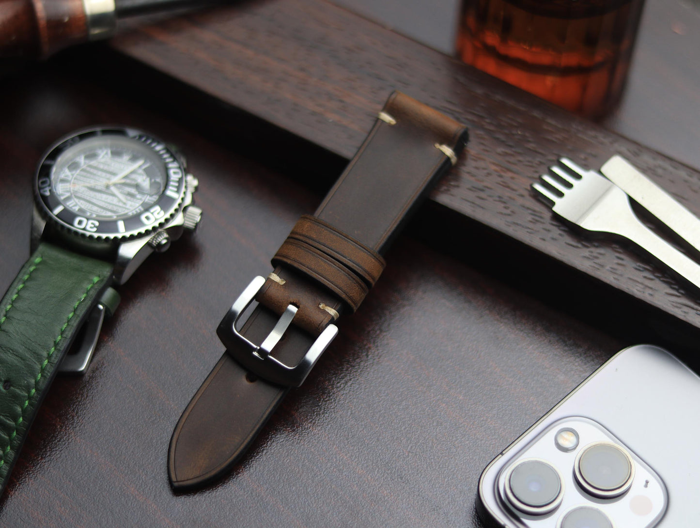 PREMIUM LEATHER STRAP ECLIPSE BROWN - MINIMAL STITCHED (BEIGH)