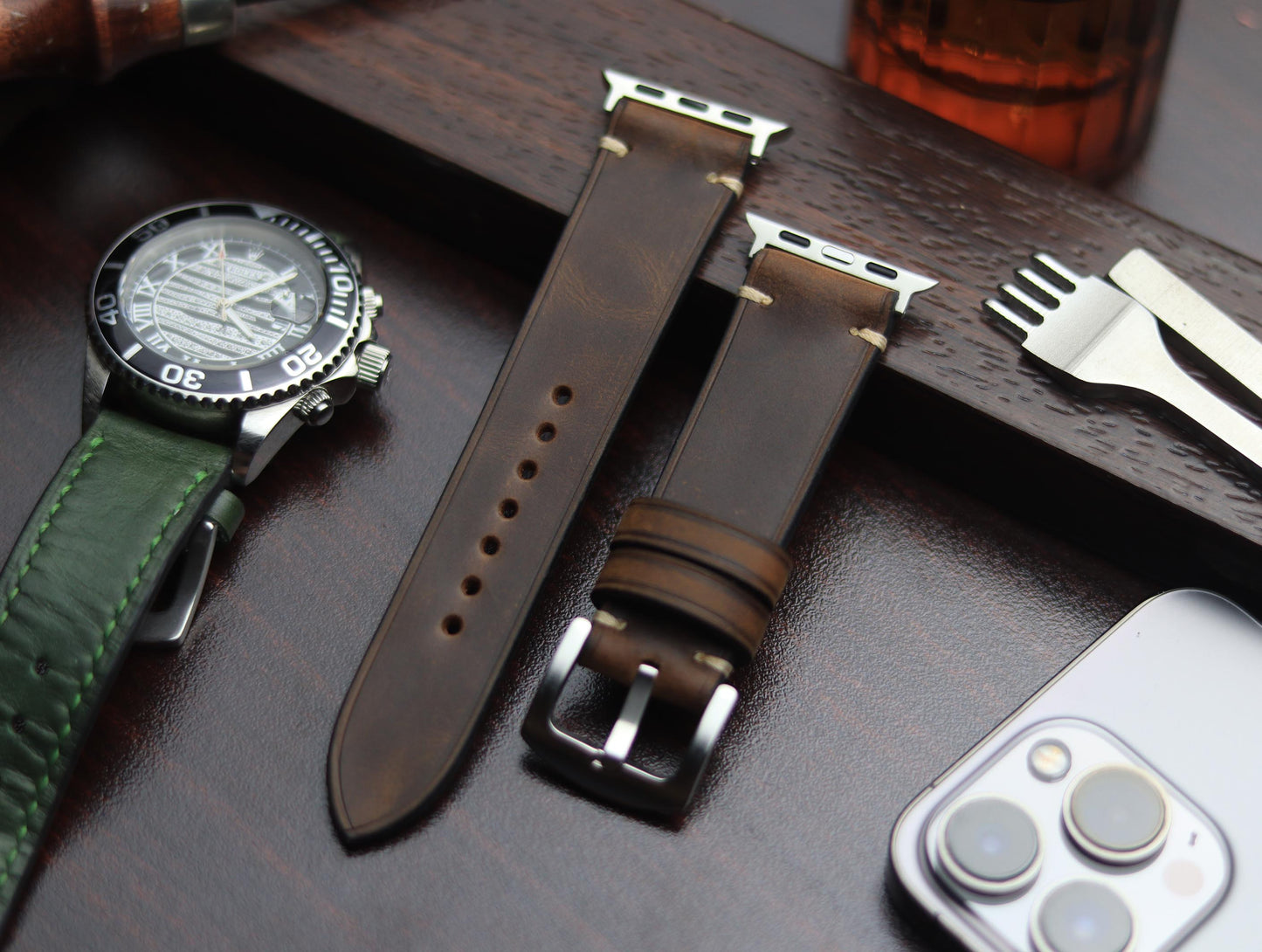 PREMIUM LEATHER STRAP ECLIPSE BROWN - MINIMAL STITCHED (BEIGH)