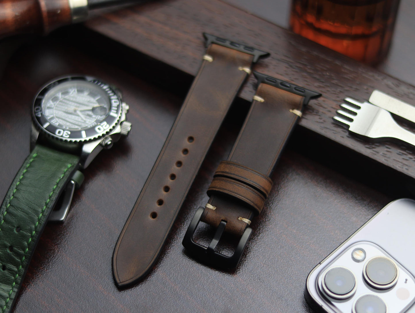 PREMIUM LEATHER STRAP ECLIPSE BROWN - MINIMAL STITCHED (BEIGH)