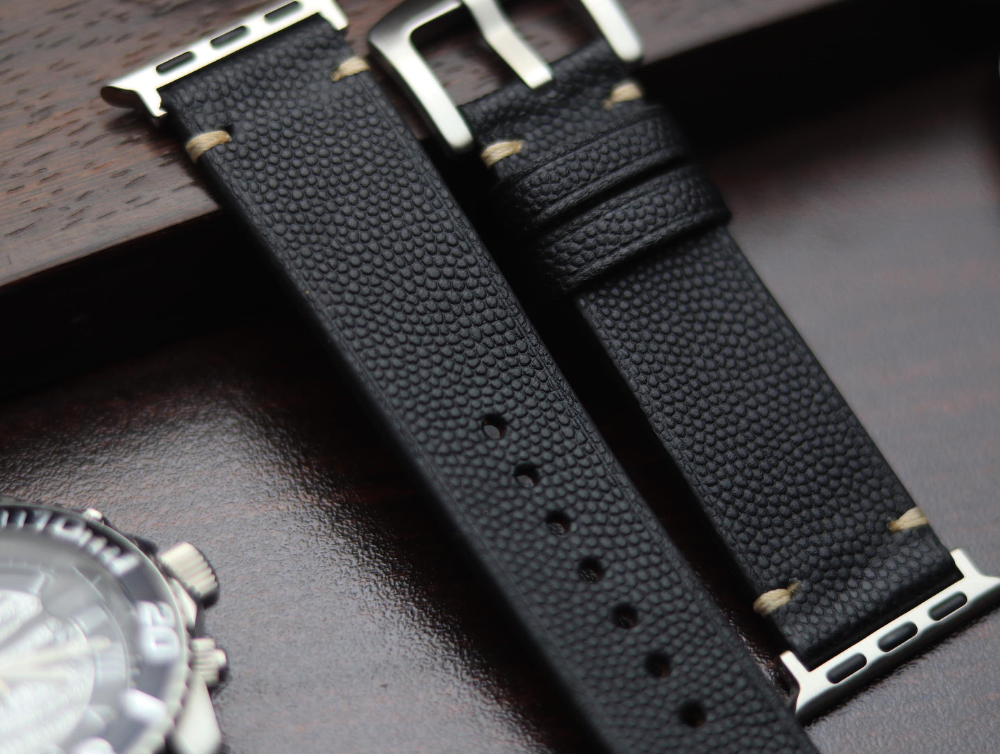 PREMIUM LEATHER STRAP SPIDER BLACK - MINIMAL STITCHED (BEIGH)