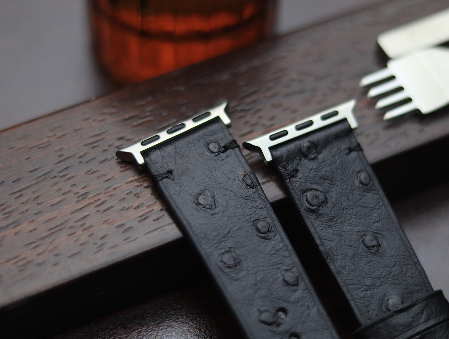 PREMIUM LEATHER STRAP OBSIDIAN  BLACK - MINIMAL STITCHED (BLACK)