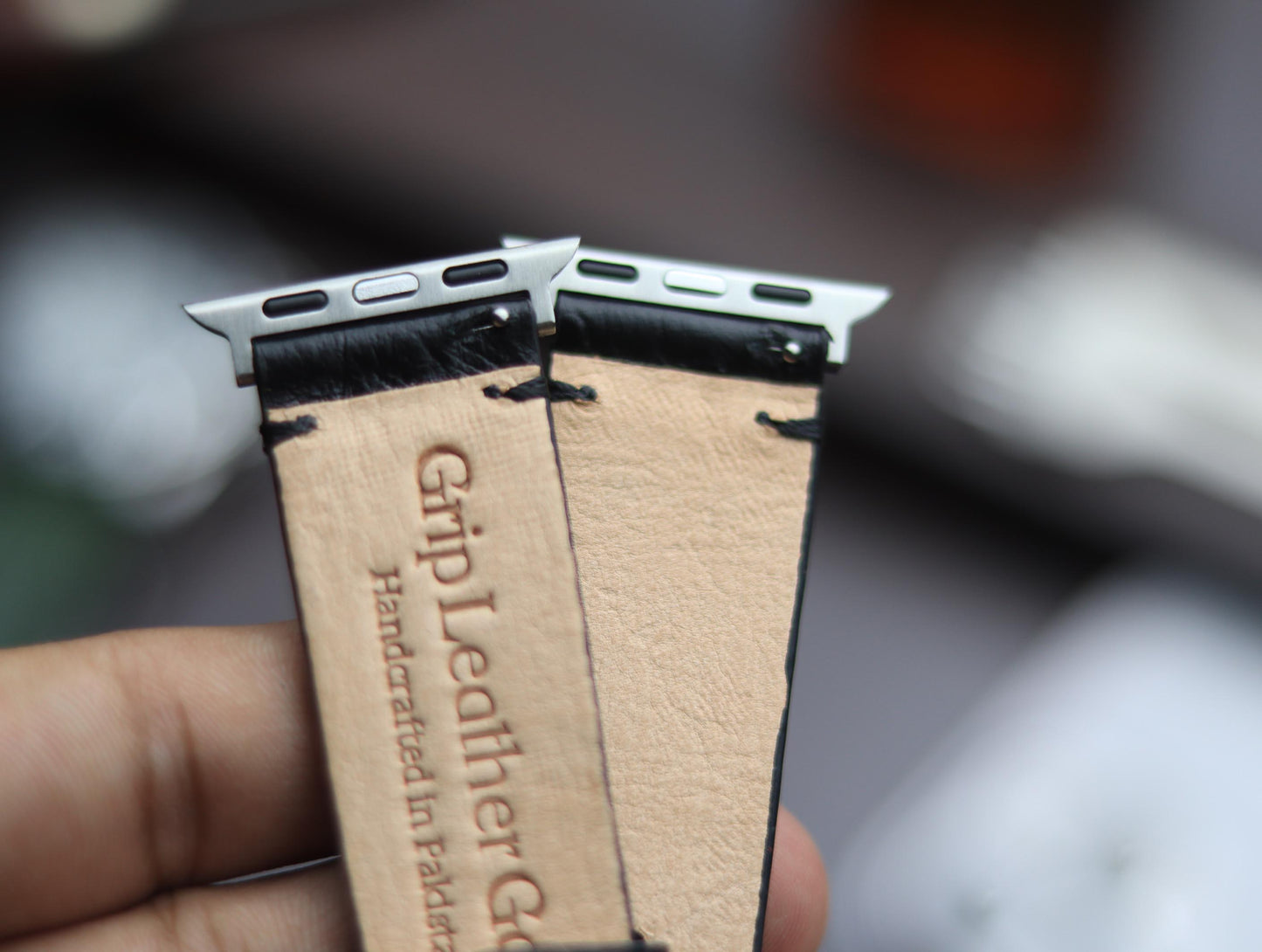 PREMIUM LEATHER STRAP OBSIDIAN  BLACK - MINIMAL STITCHED (BLACK)