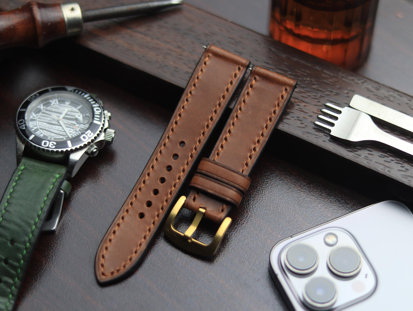 PREMIUM LEATHER STRAP SEPIA BROWN-FULL STITCHED (BROWN)