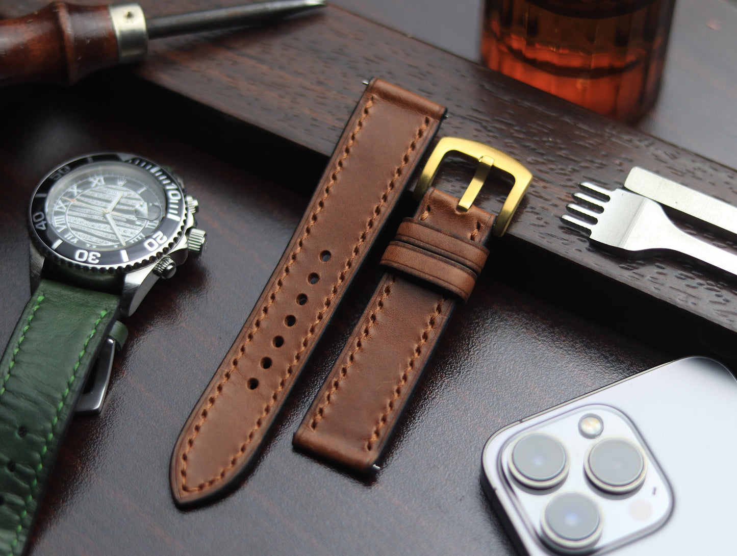 PREMIUM LEATHER STRAP SEPIA BROWN-FULL STITCHED (BROWN)