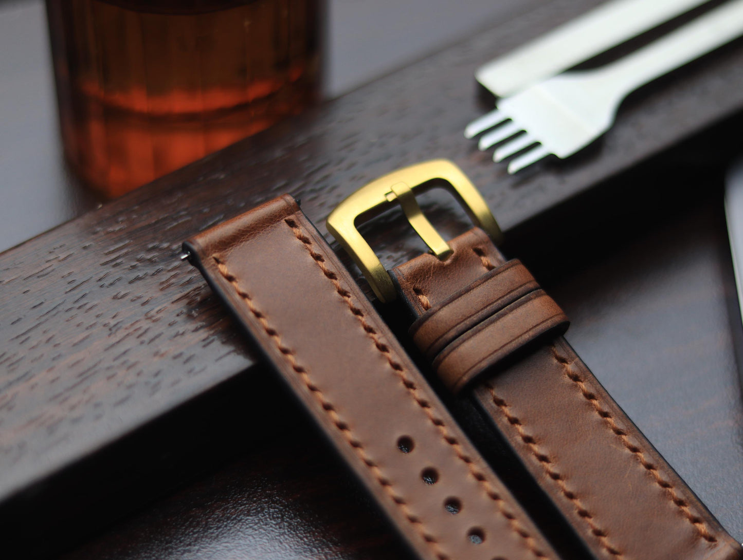 PREMIUM LEATHER STRAP SEPIA BROWN-FULL STITCHED (BROWN)