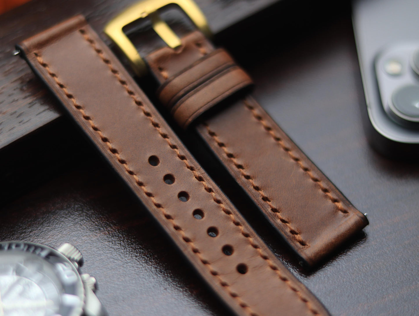 PREMIUM LEATHER STRAP SEPIA BROWN-FULL STITCHED (BROWN)