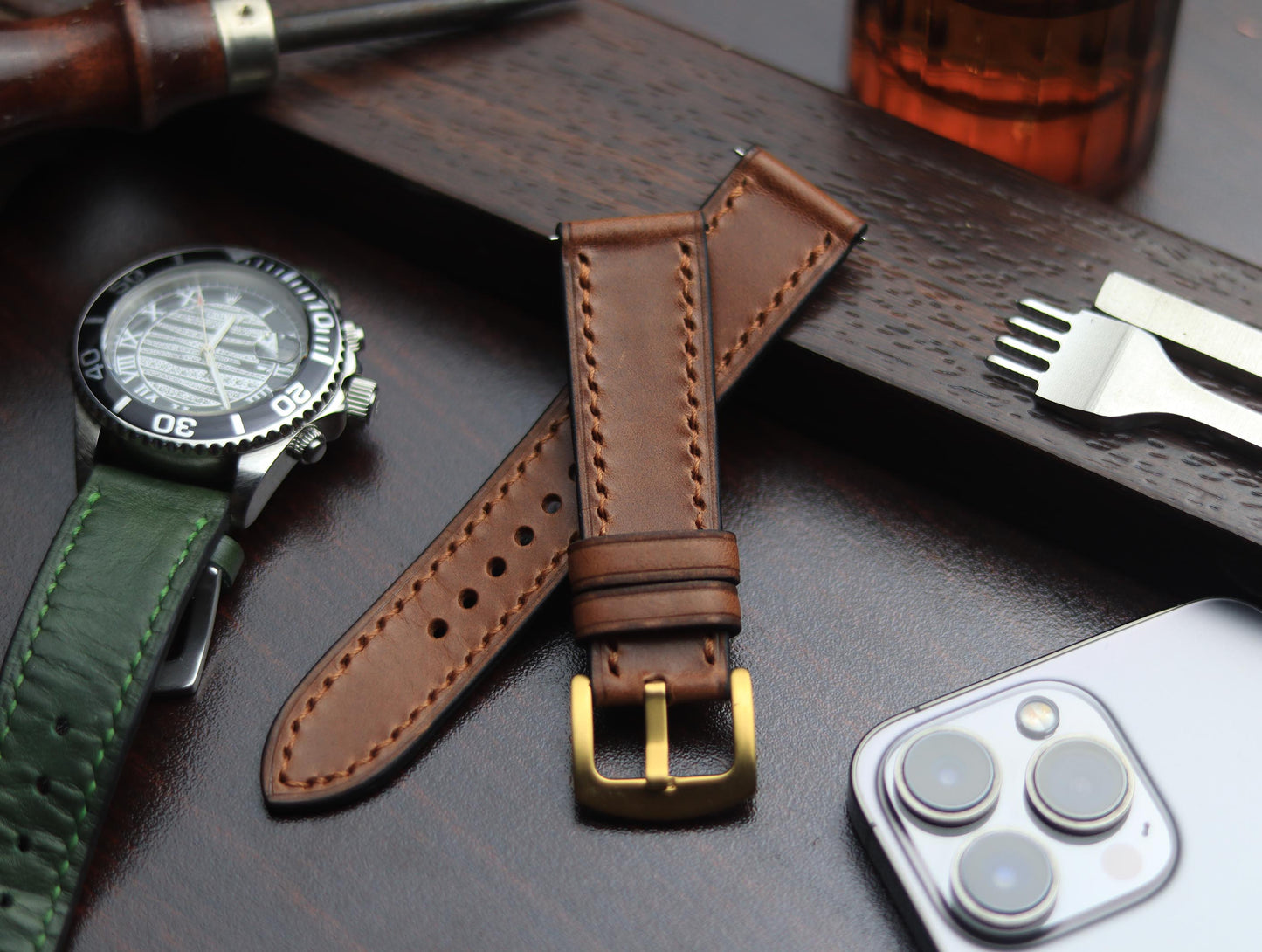 PREMIUM LEATHER STRAP SEPIA BROWN-FULL STITCHED (BROWN)