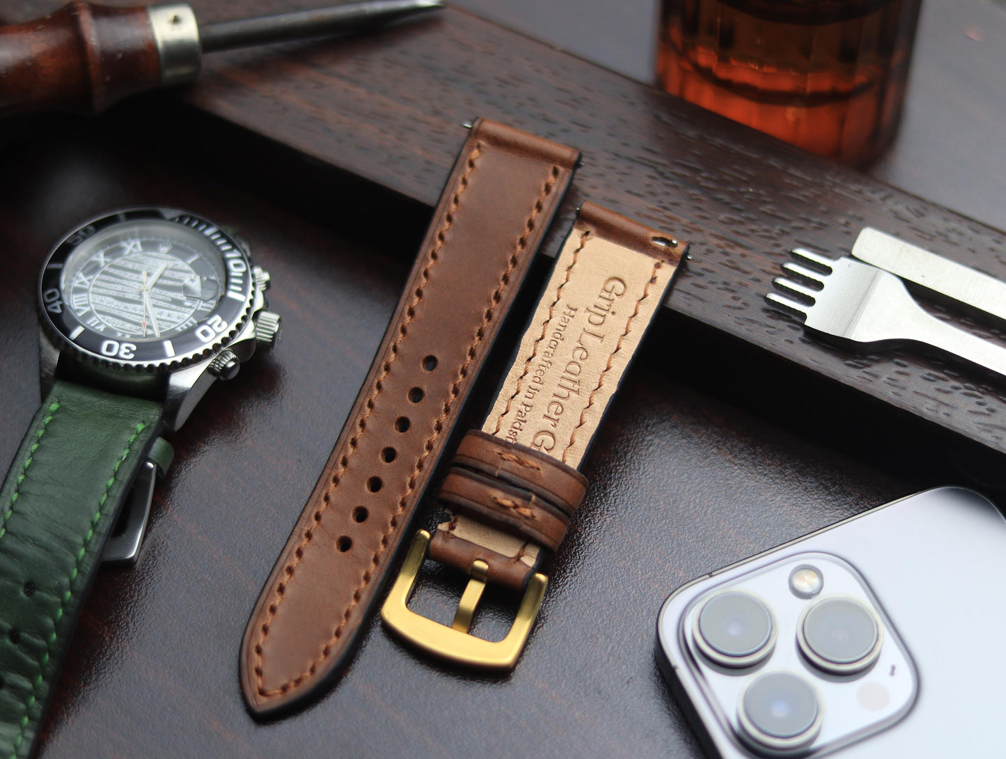 PREMIUM LEATHER STRAP SEPIA BROWN-FULL STITCHED (BROWN)