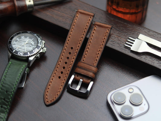 PREMIUM LEATHER STRAP SEPIA BROWN-FULL STITCHED (BROWN)