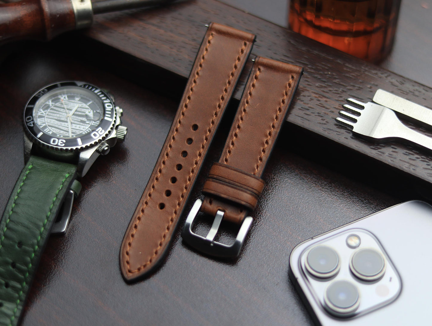 PREMIUM LEATHER STRAP SEPIA BROWN-FULL STITCHED (BROWN)