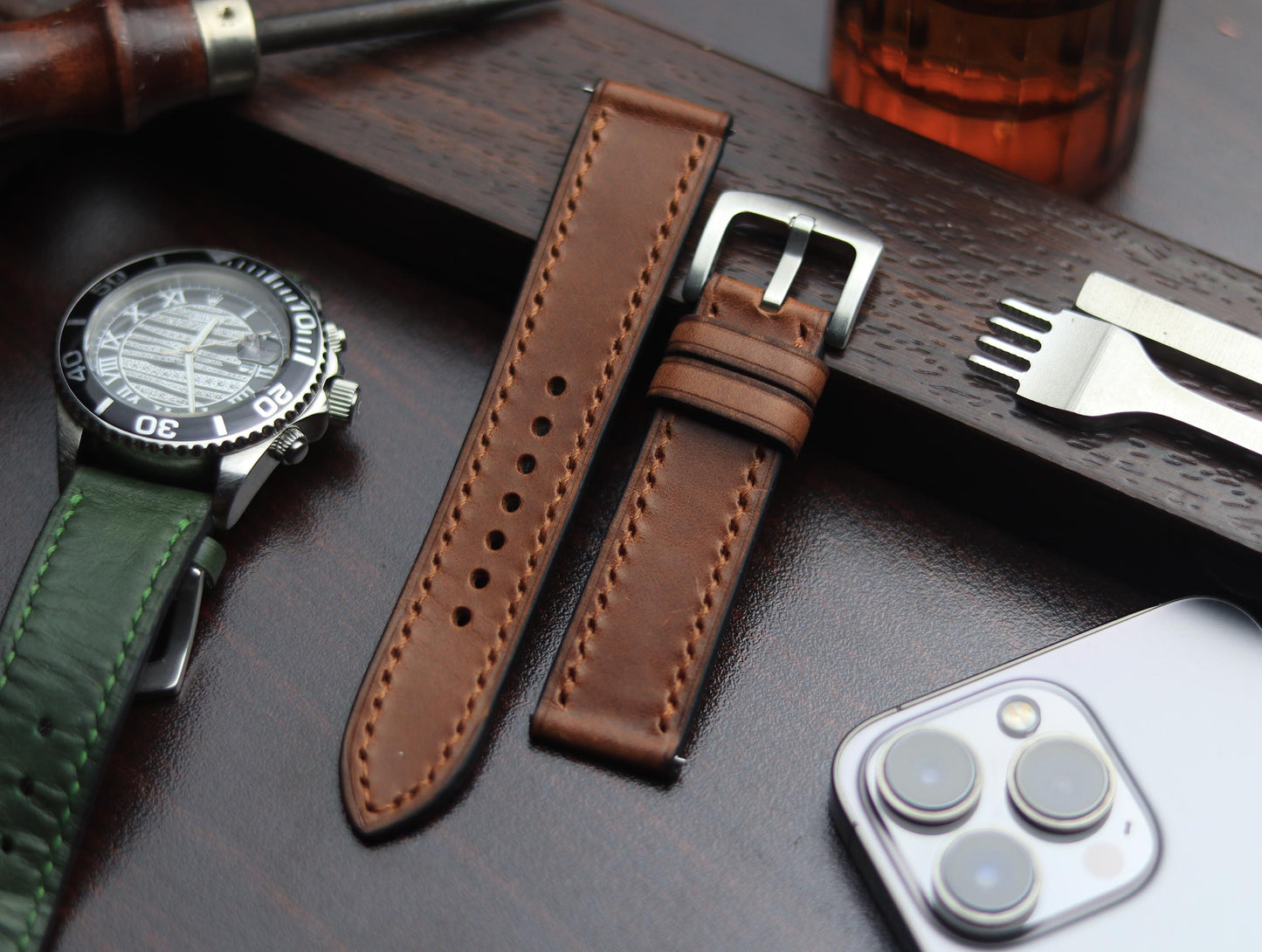 PREMIUM LEATHER STRAP SEPIA BROWN-FULL STITCHED (BROWN)