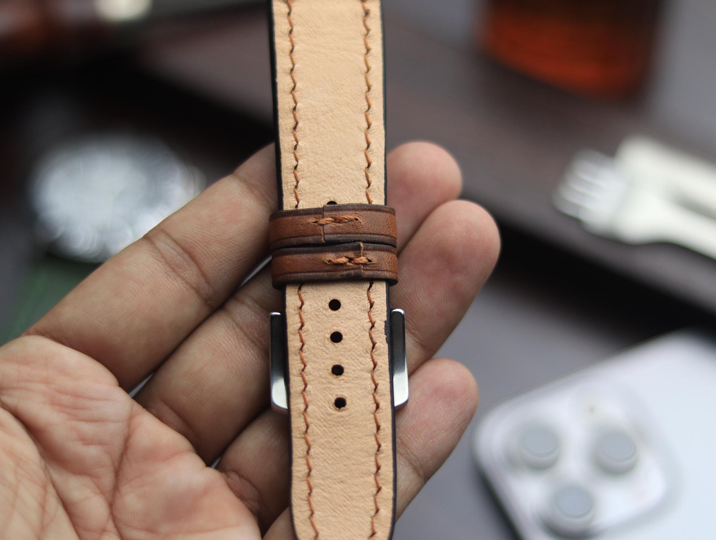 PREMIUM LEATHER STRAP SEPIA BROWN-FULL STITCHED (BROWN)