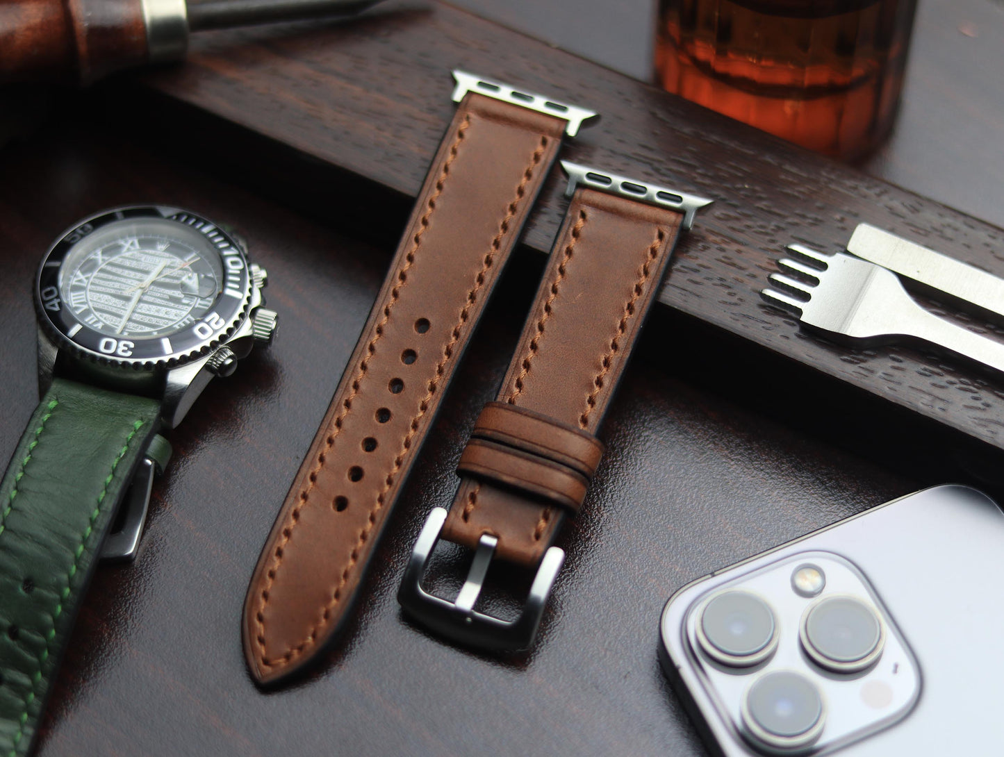 PREMIUM LEATHER STRAP SEPIA BROWN-FULL STITCHED (BROWN)