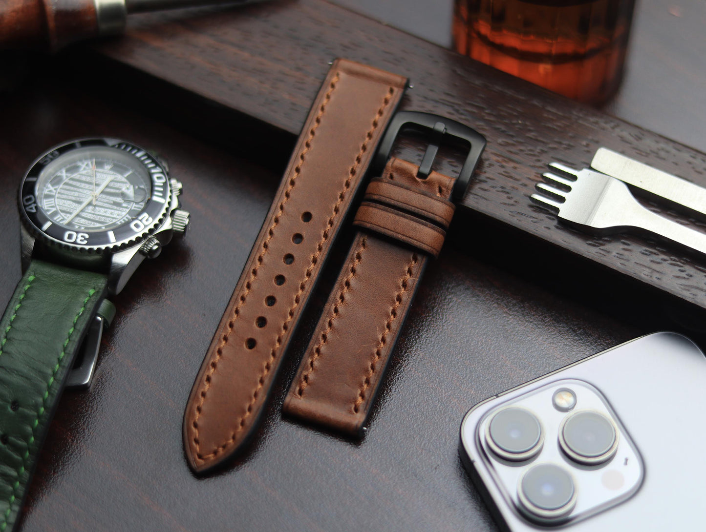 PREMIUM LEATHER STRAP SEPIA BROWN-FULL STITCHED (BROWN)