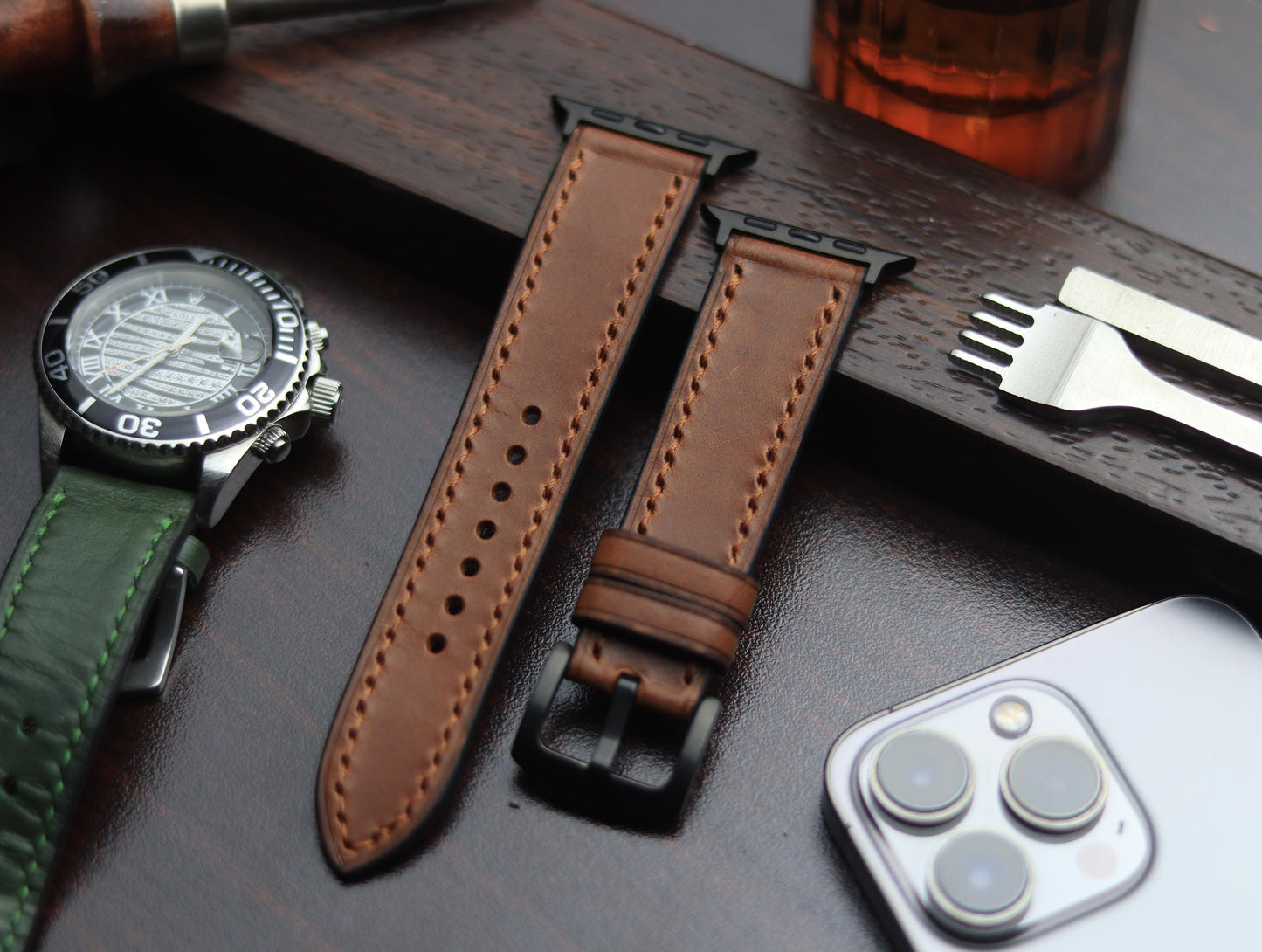 PREMIUM LEATHER STRAP SEPIA BROWN-FULL STITCHED (BROWN)