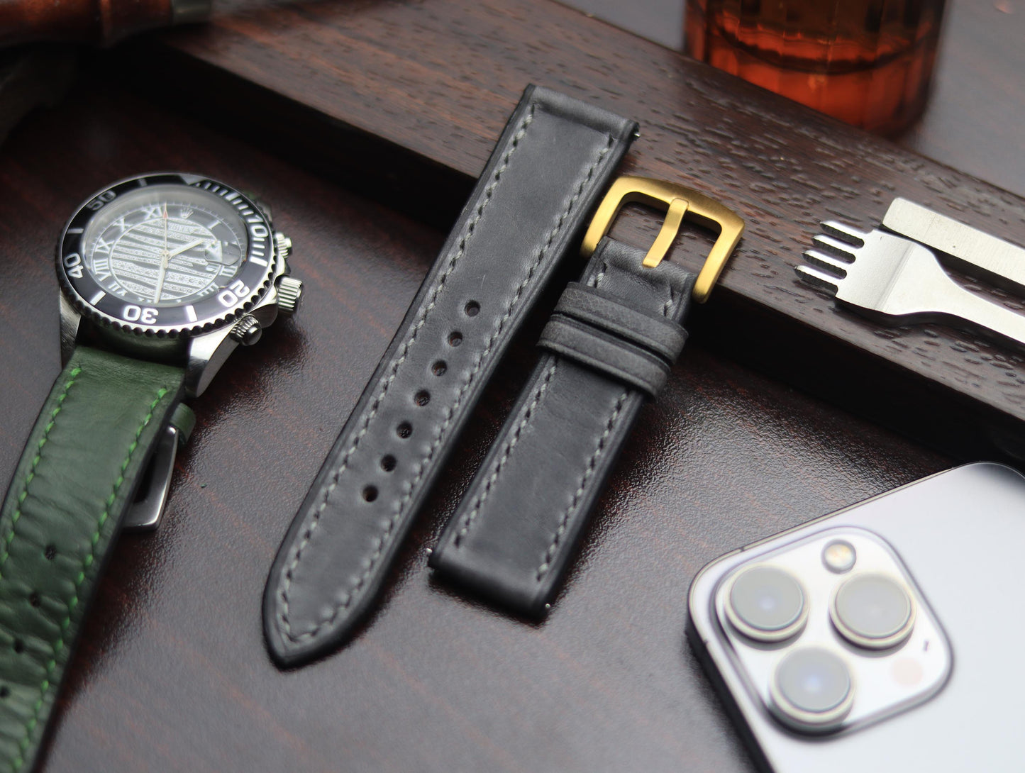 PREMIUM LEATHER STRAP EMPIRICAL GREY FULL STITCHED (GREY)