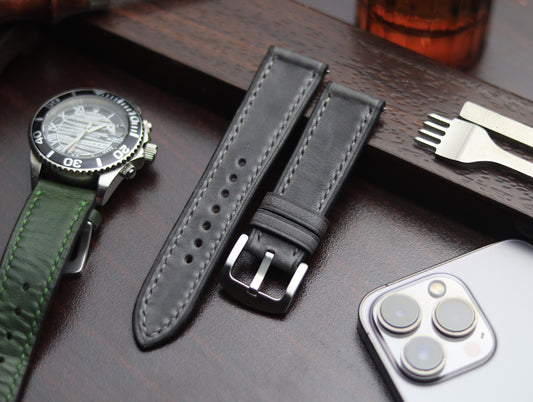 PREMIUM LEATHER STRAP EMPIRICAL GREY FULL STITCHED (GREY)