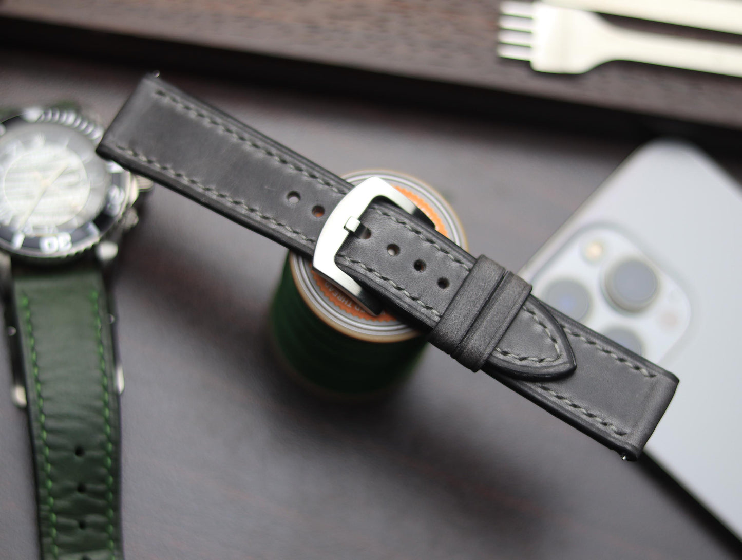 PREMIUM LEATHER STRAP EMPIRICAL GREY FULL STITCHED (GREY)
