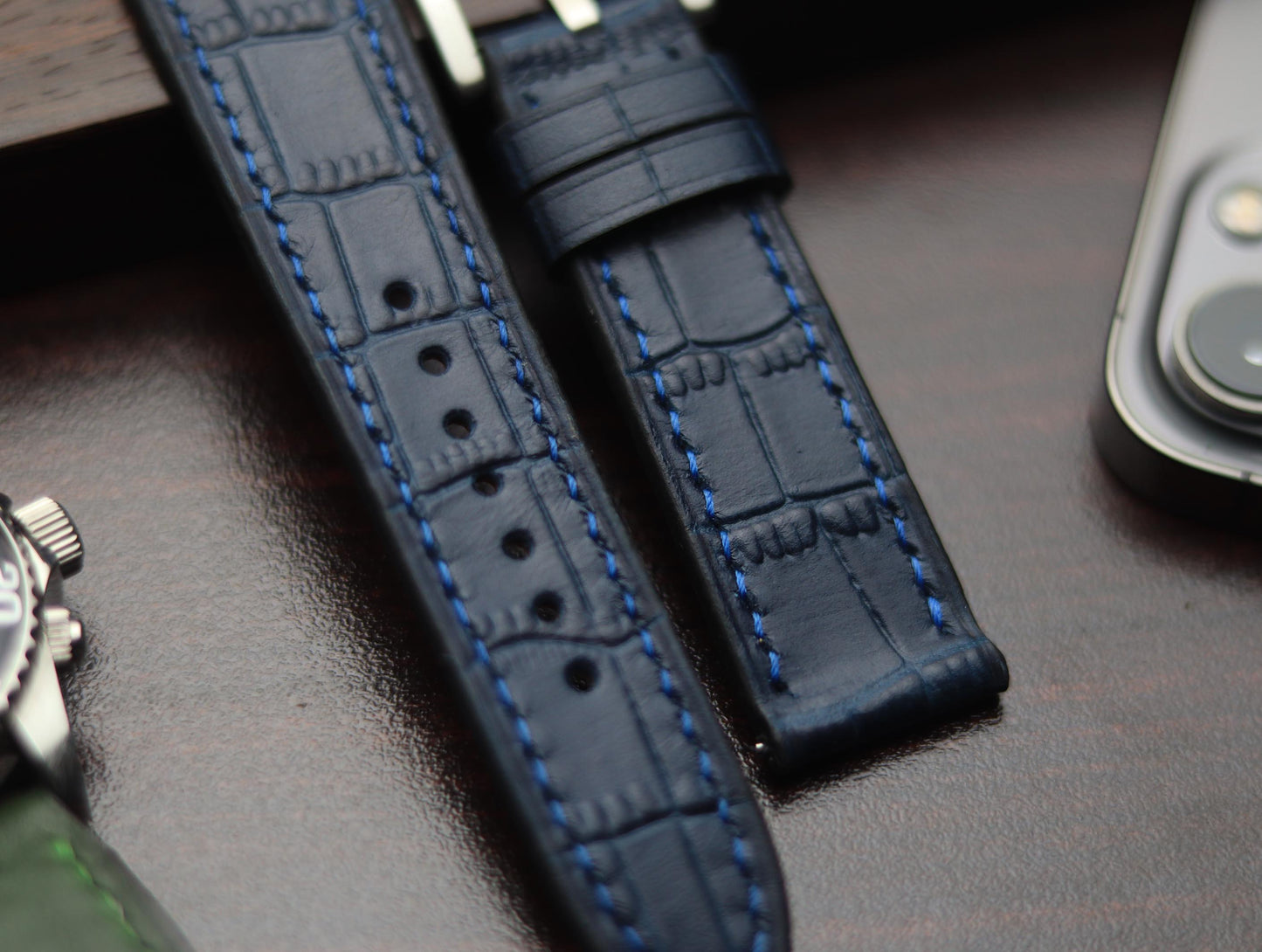 PREMIUM LEATHER STRAP SAPPHIRE BLUE - FULL STITCHED (BLUE)
