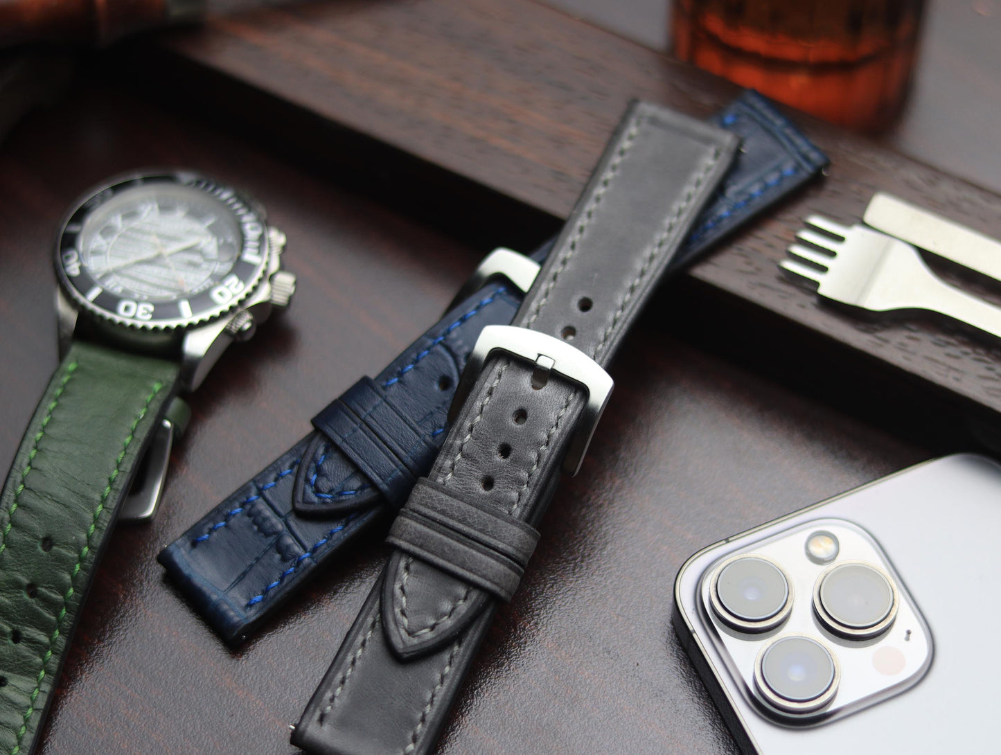 PREMIUM LEATHER STRAP EMPIRICAL GREY FULL STITCHED (GREY)